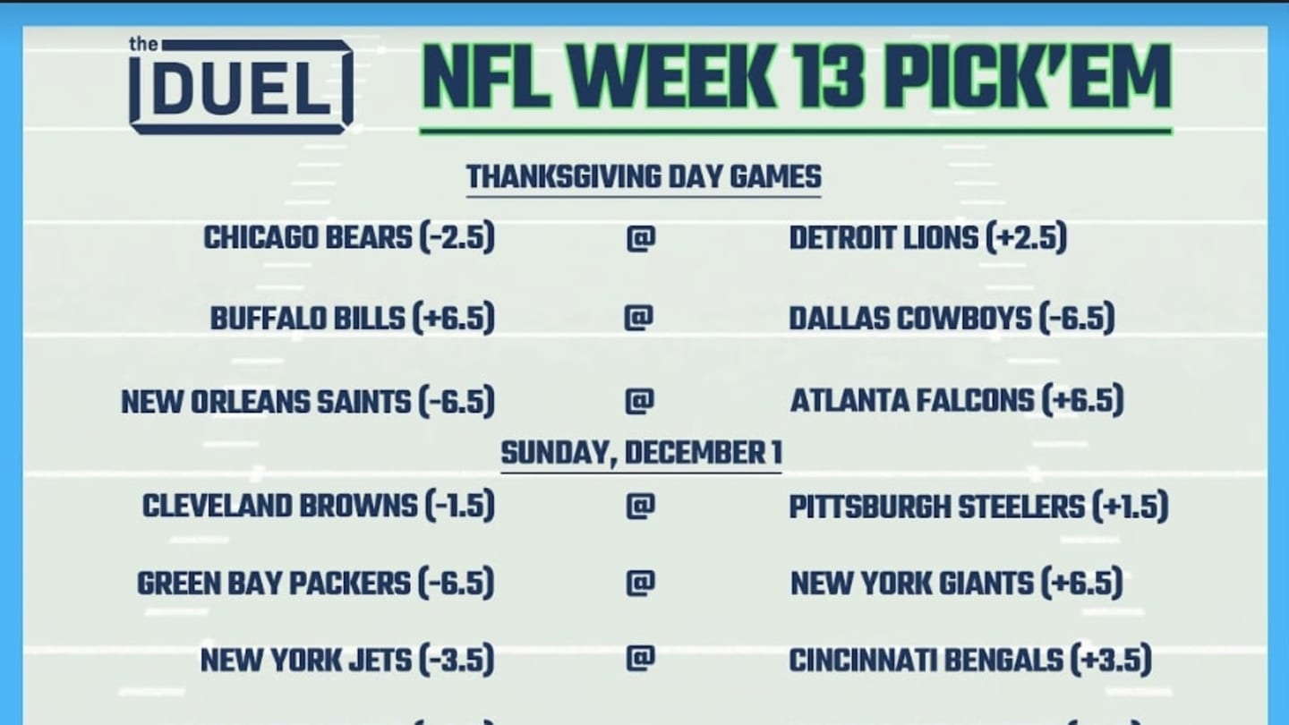 Printable NFL Weekly Pick Em Sheets For Week 13