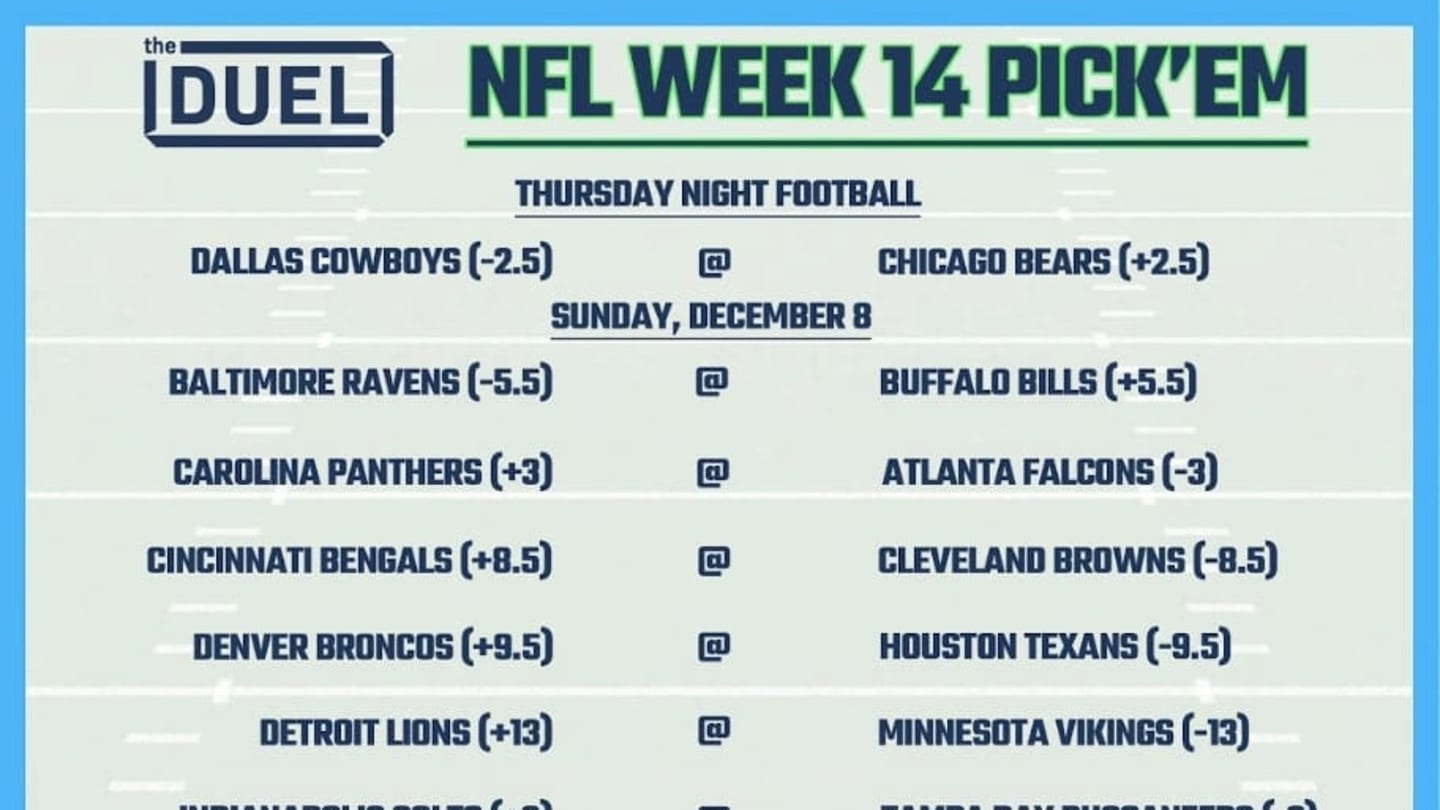 Printable NFL Weekly Pick Em Sheets For Week 14
