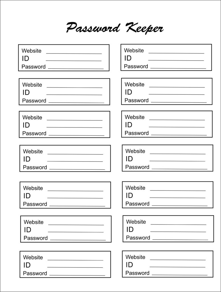 Template Free Printable Password Organizer Pdf