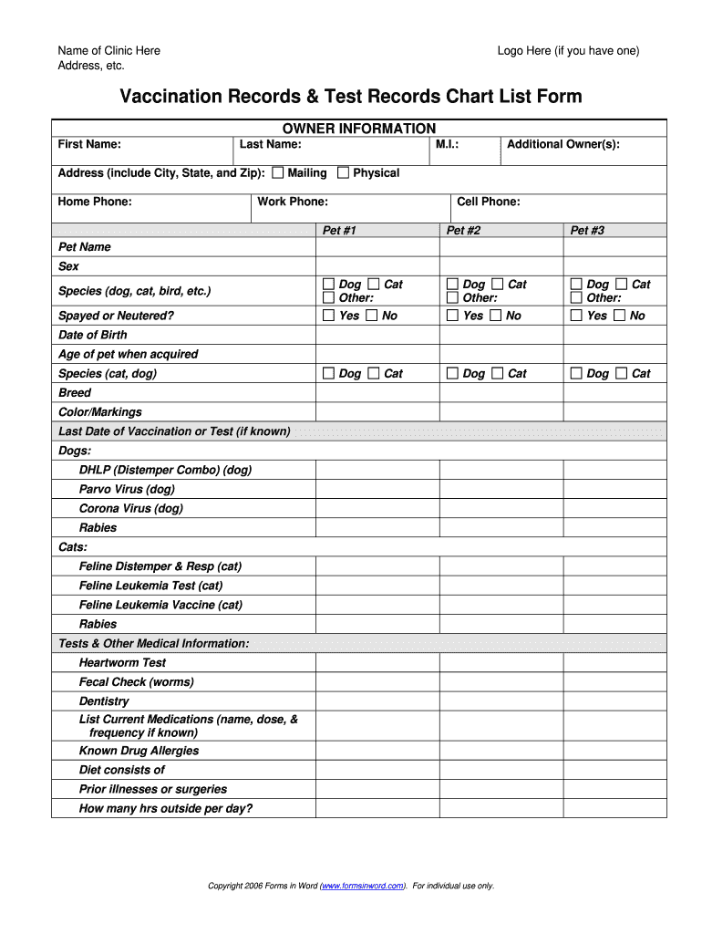 Printable Pet Vaccination Record Forms Fill Out Sign Online DocHub