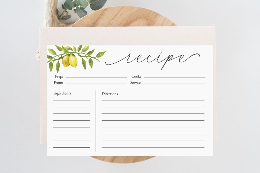 Printable Recipe Cards 4x6 Bridal Shower Recipe Cards LEMON Etsy