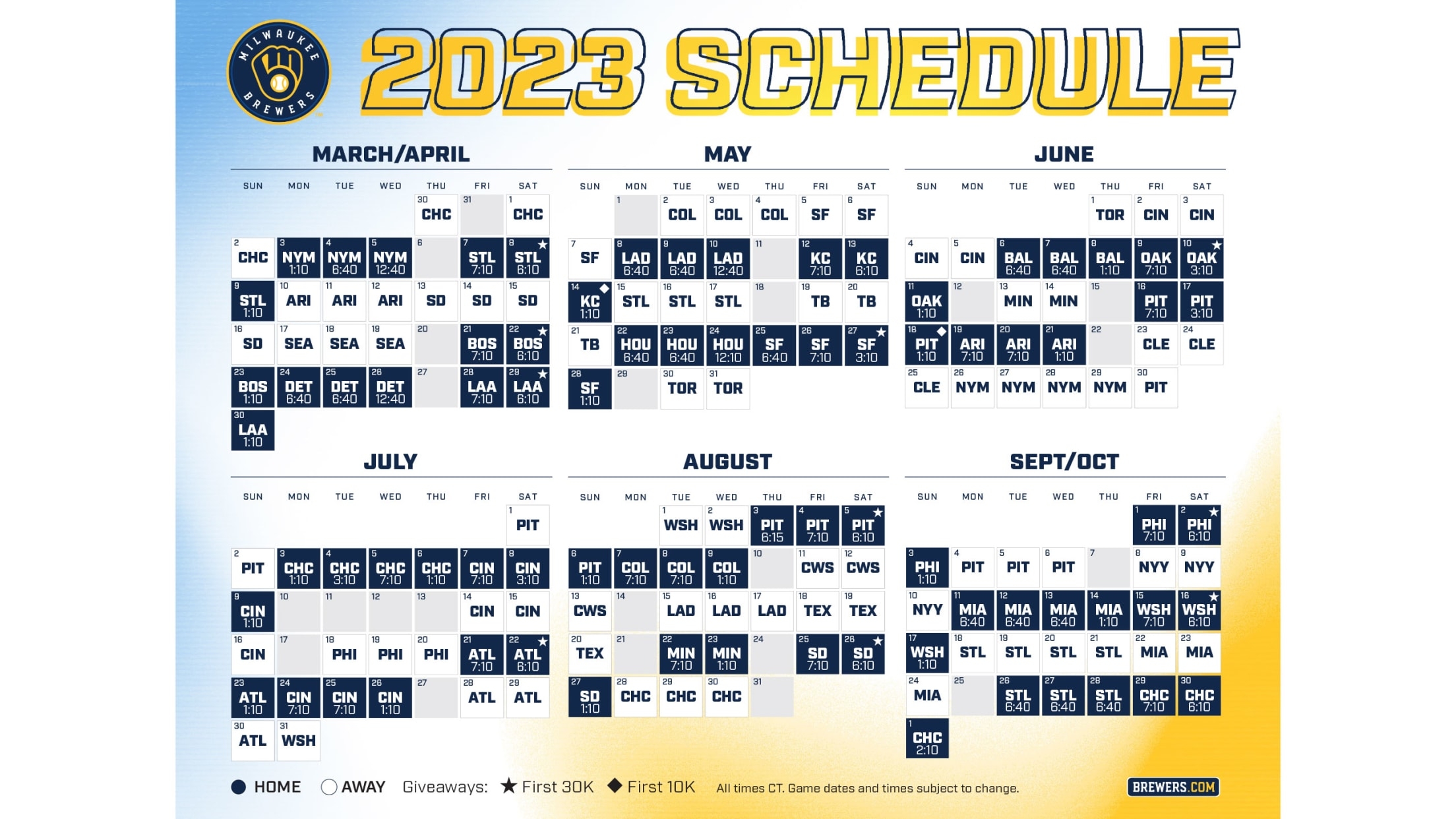 Printable Schedule Milwaukee Brewers