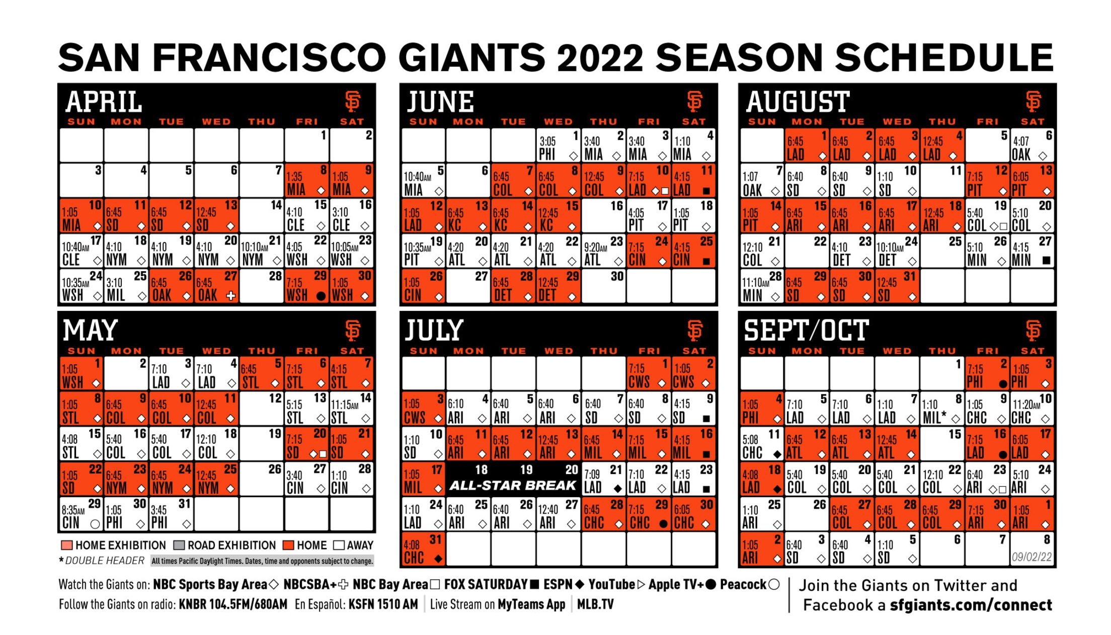 Printable Schedule San Francisco Giants