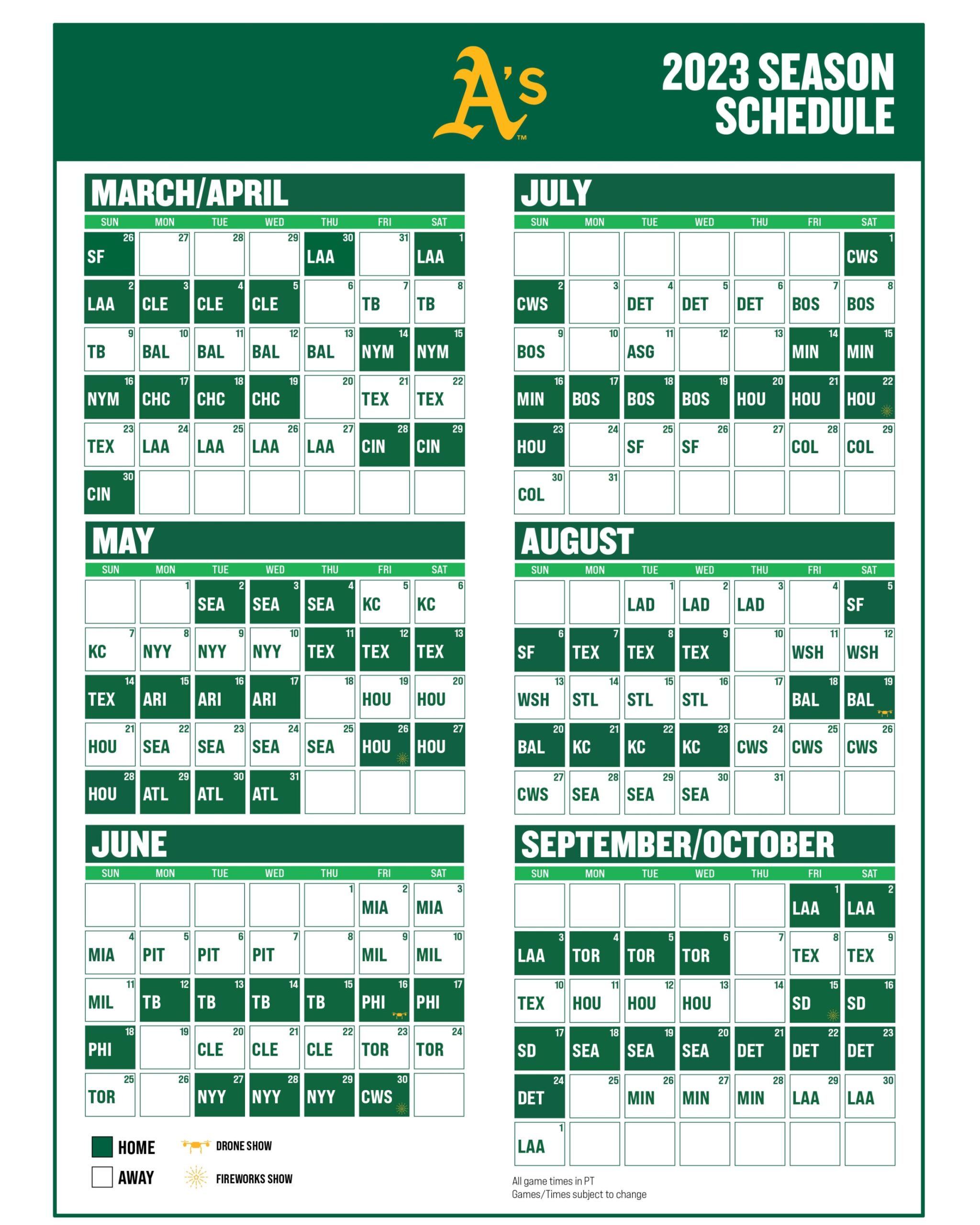 Printable Schedules Oakland Athletics