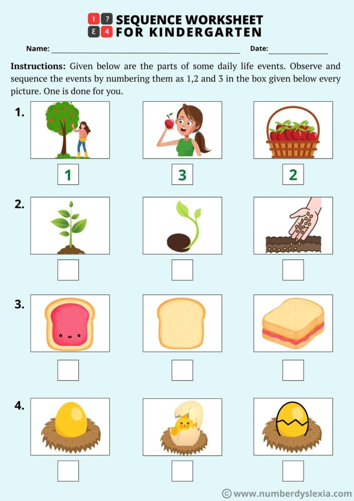 Printable Sequence Worksheets For Kindergarten PDF Included Number Dyslexia