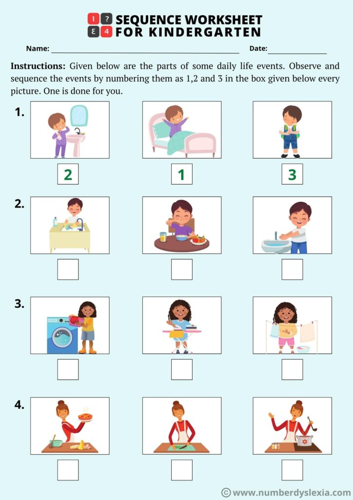 Printable Sequence Worksheets For Kindergarten PDF Included Number Dyslexia