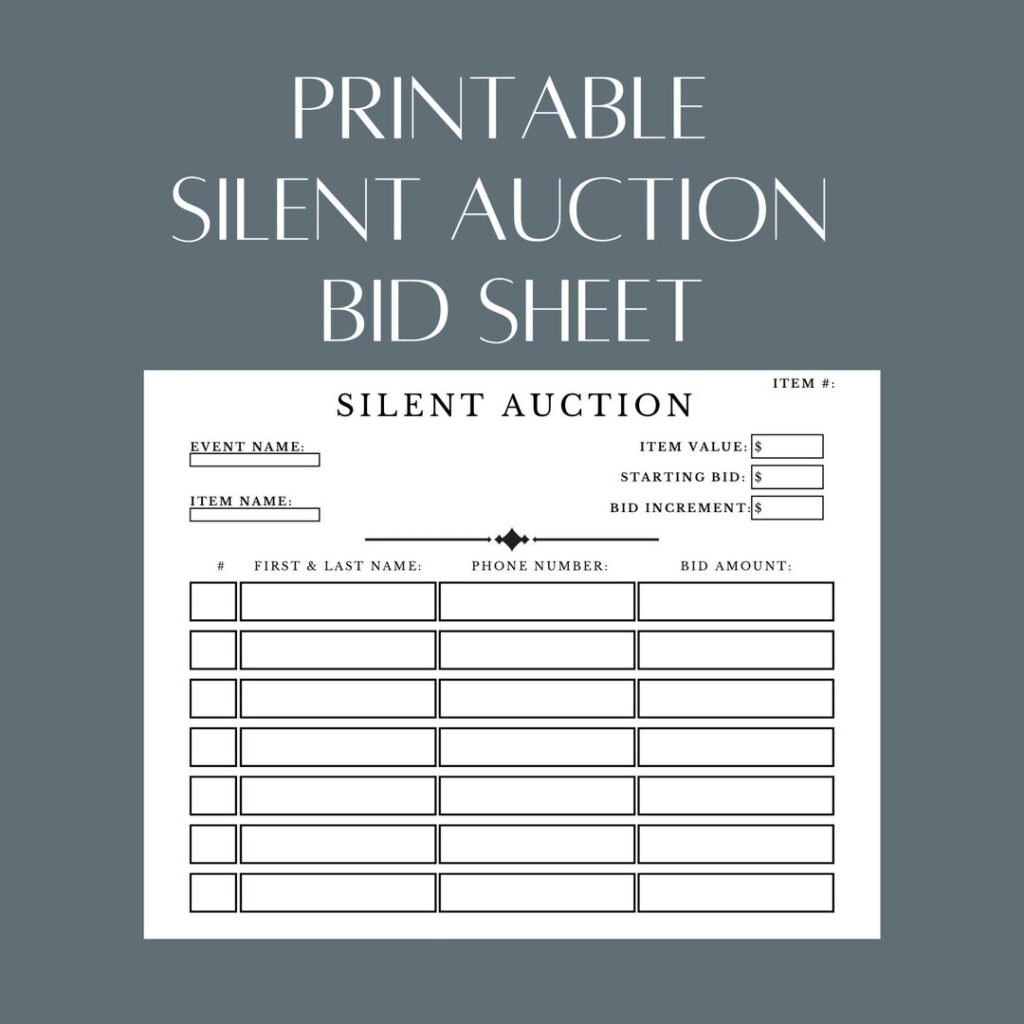 Printable Silent Auction Bid Sheet PDF File Simply Etsy Ireland