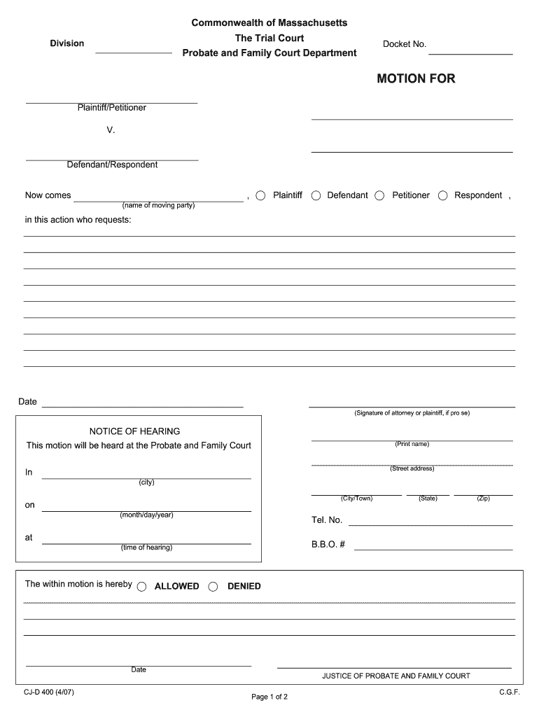 Printable Standard Court Motion Forms Fill Out Sign Online DocHub