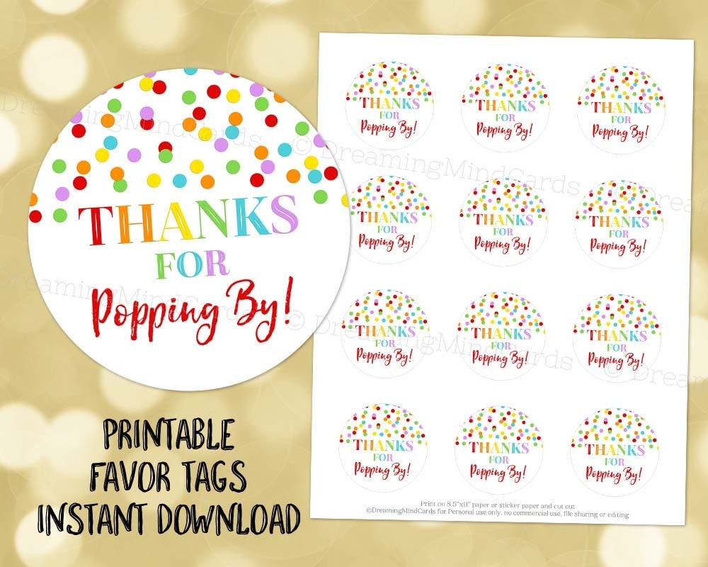 Printable Thanks For Popping By Favor Tags Rainbow Confetti Etsy Schweiz