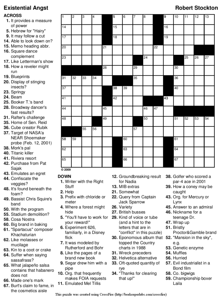 Printable Themed Crossword 97 Existential Angst Beekeeper Crosswords