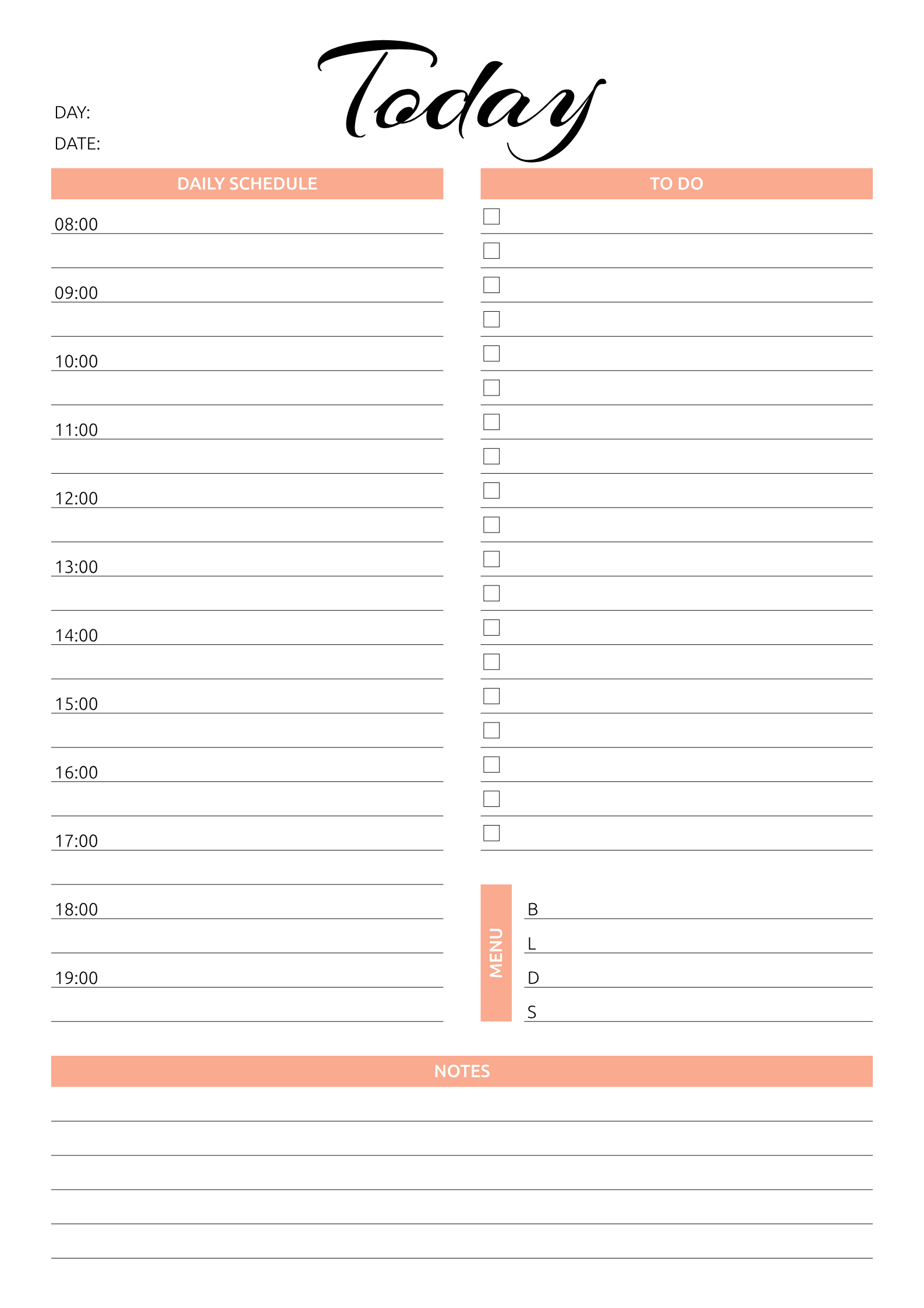 Printable Today Hourly Planner PDF Download Daily Planner Template Planner Template Schedule Planner