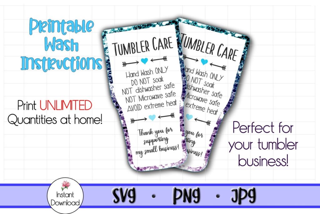 Printable Tumbler Care Card Tumbler Wash 1099241 