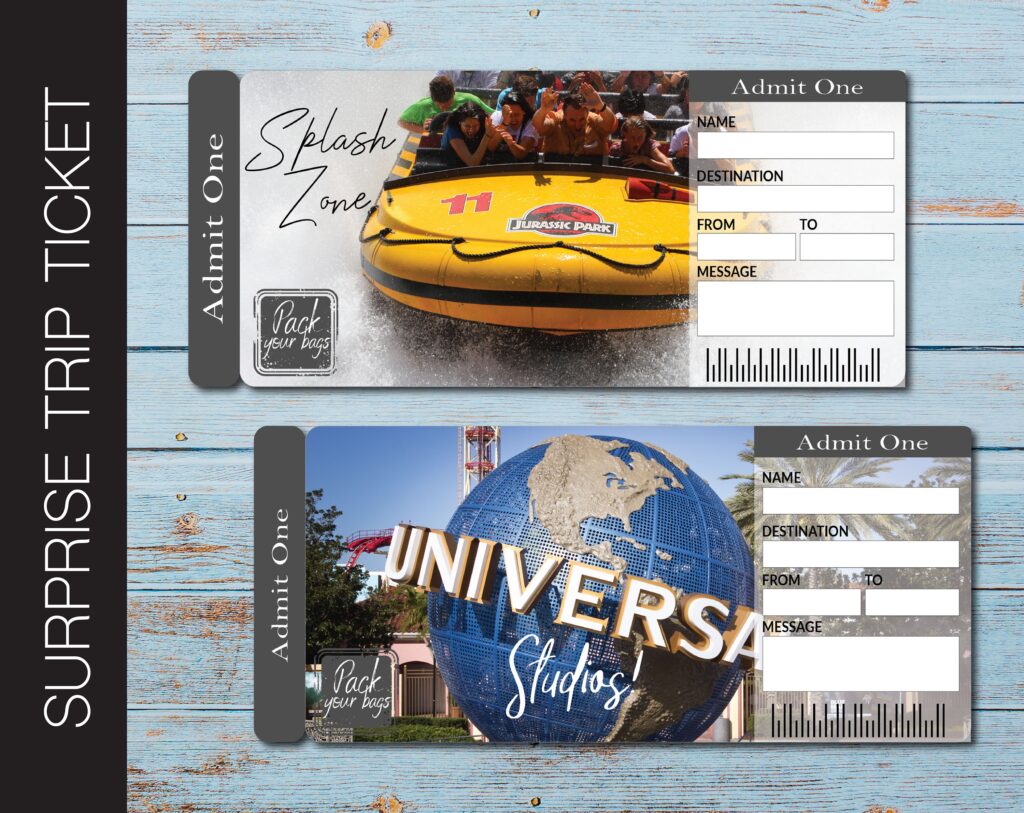 Printable UNIVERSAL STUDIOS Surprise Trip Tickets Vacation Etsy