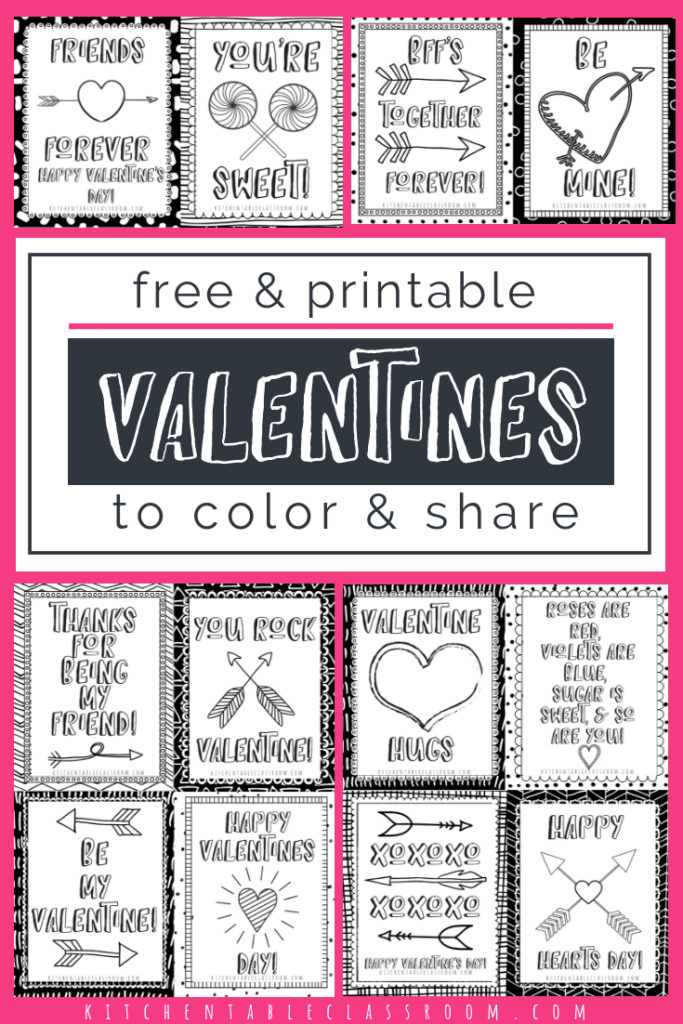 Printable Valentine Cards To Color The Kitchen Table Classroom Printable Valentines Cards Printable Valentines Day Cards Valentines Printables Free