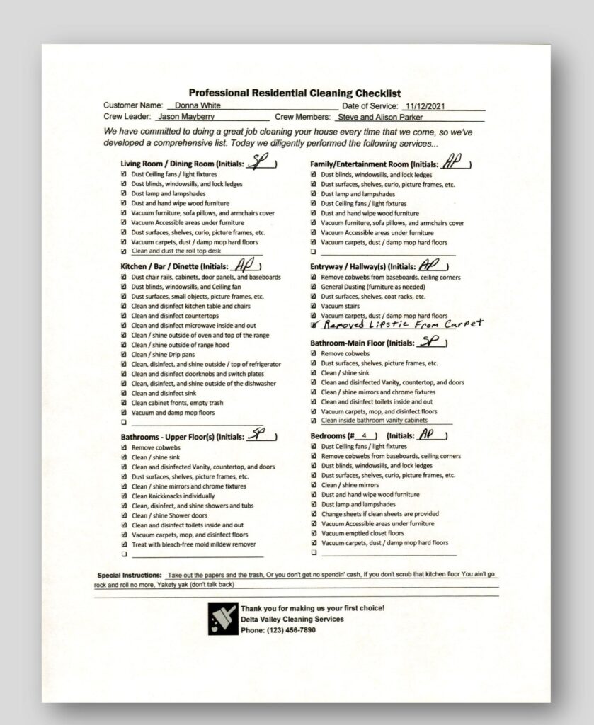 Professional House Cleaning Checklist Printable Free