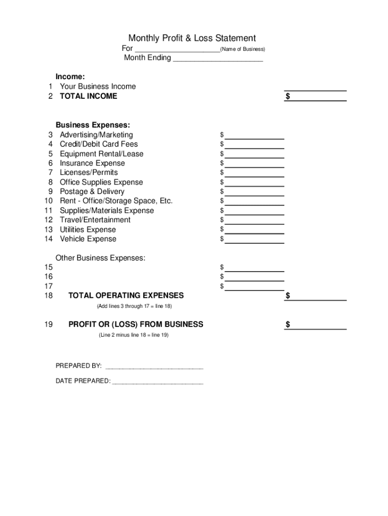 Profit And Loss Statement Template Fill Online Printable Fillable Blank PdfFiller