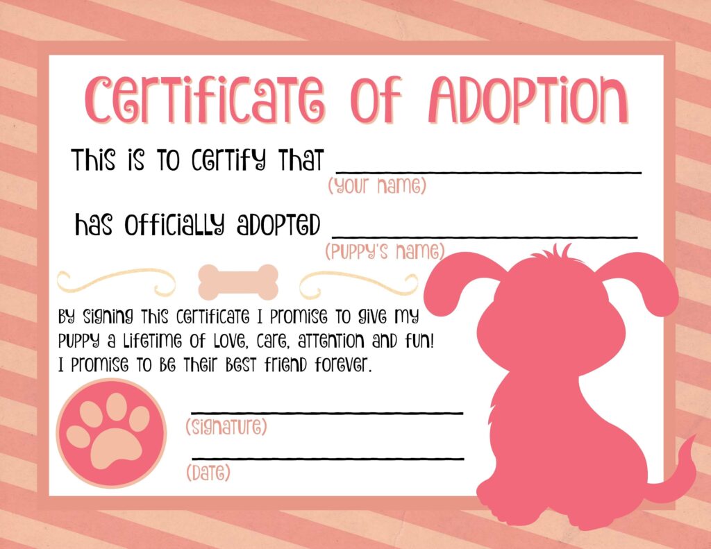 Puppy Adoption Certificate Pet Adoption Certificate Dog Adoption Certificate Adoption Certificate