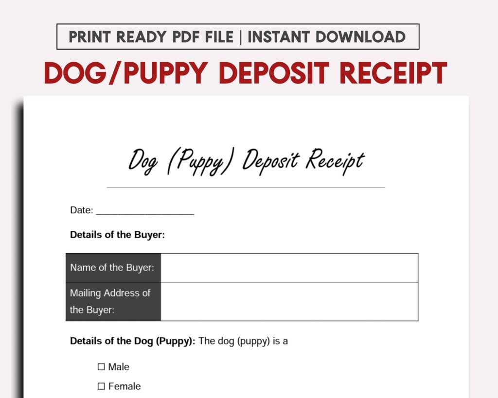 Puppy Deposit Contract Pet Deposit Receipt Template Puppy Etsy de