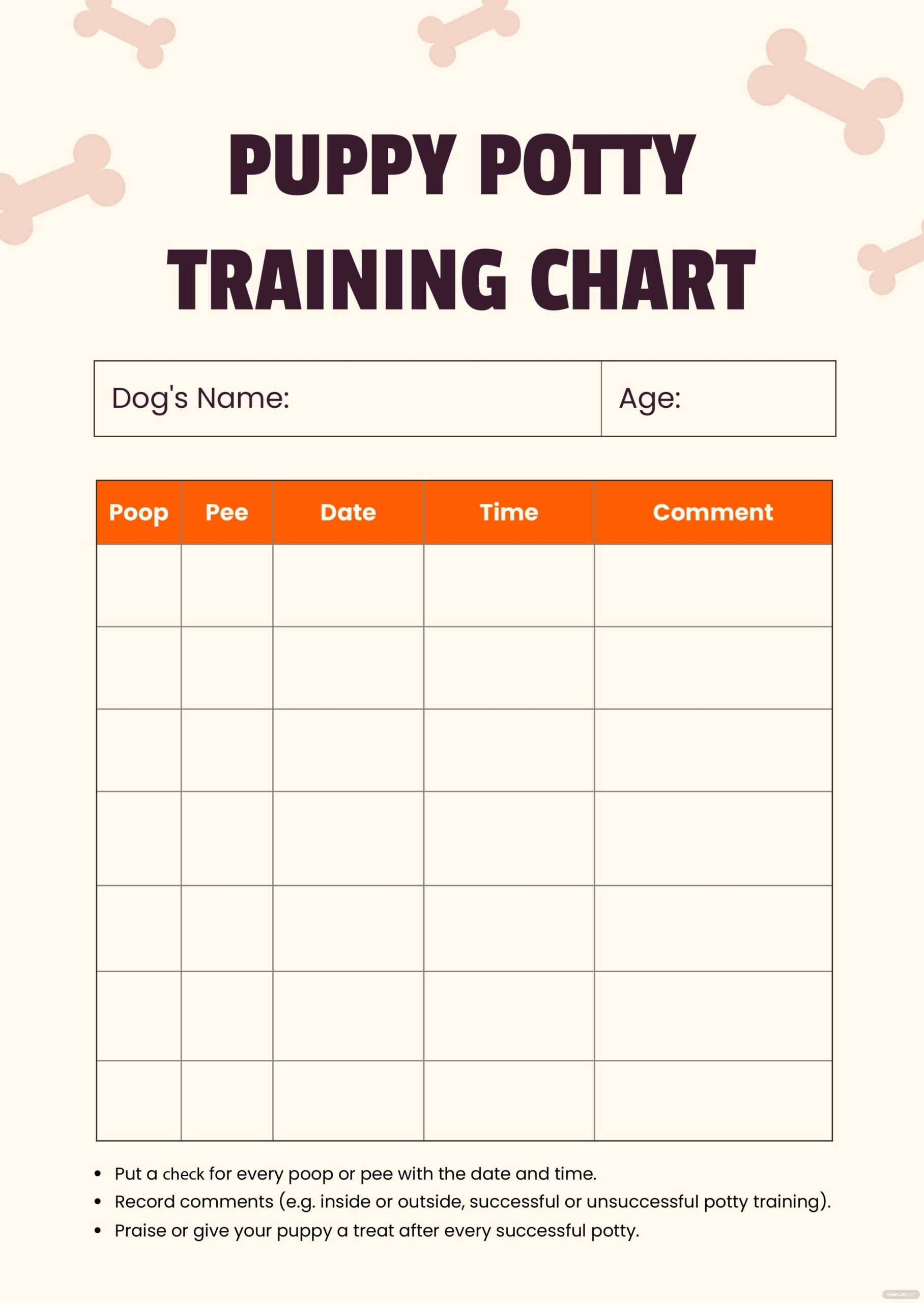 Puppy Potty Training Chart Illustrator PDF Template