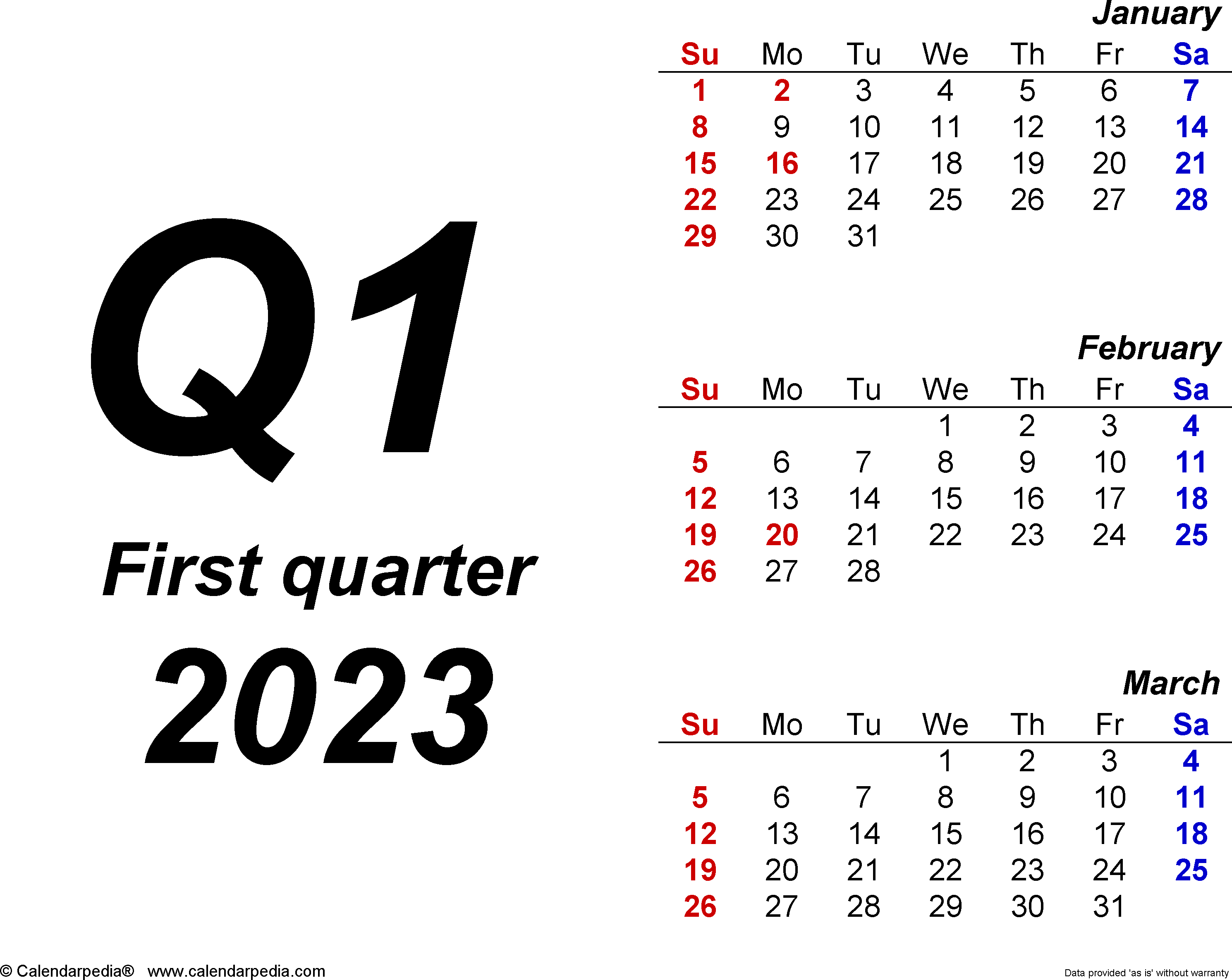 2023 Quarterly Calendar Printable