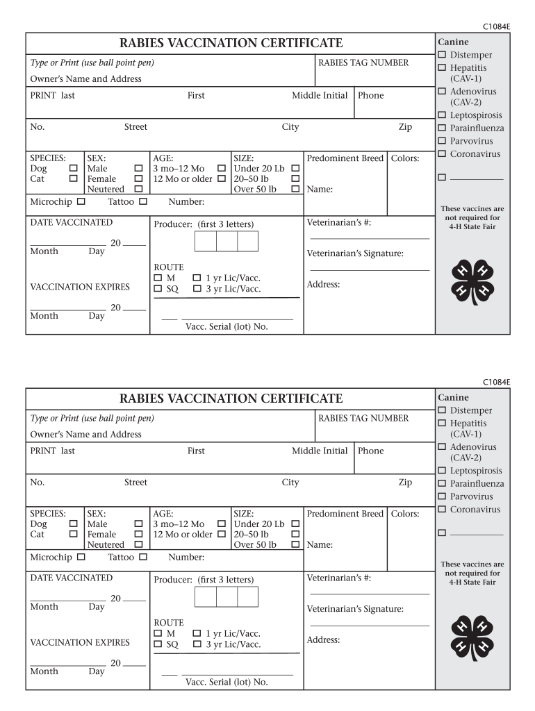 Rabies Vaccine Certificate Fill Out Sign Online DocHub