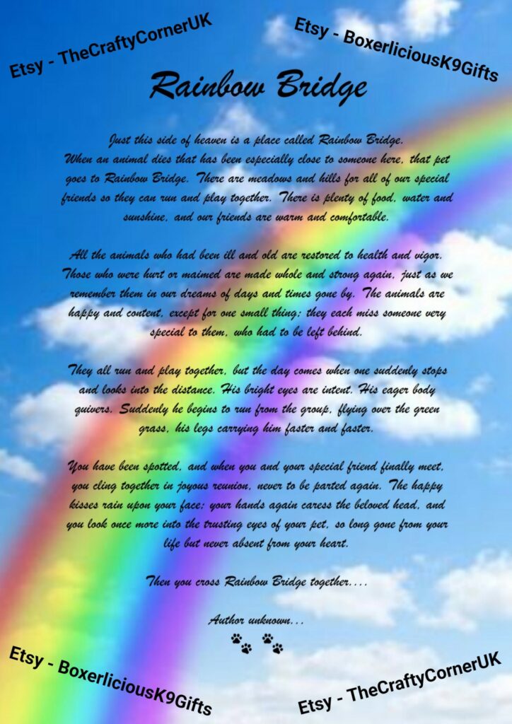 Free Printable Rainbow Bridge Poem Pdf