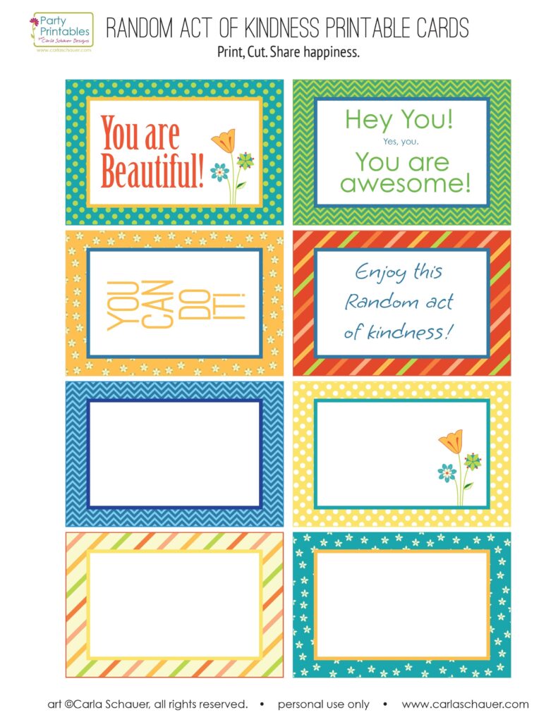 Random Act Of Kindness Free Printables Carla Schauer Designs