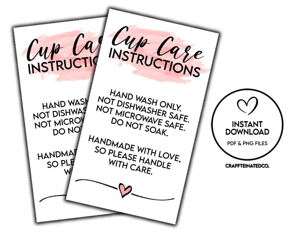 READY TO PRINT Tumbler Cup Care Instructions Card Printable Etsy