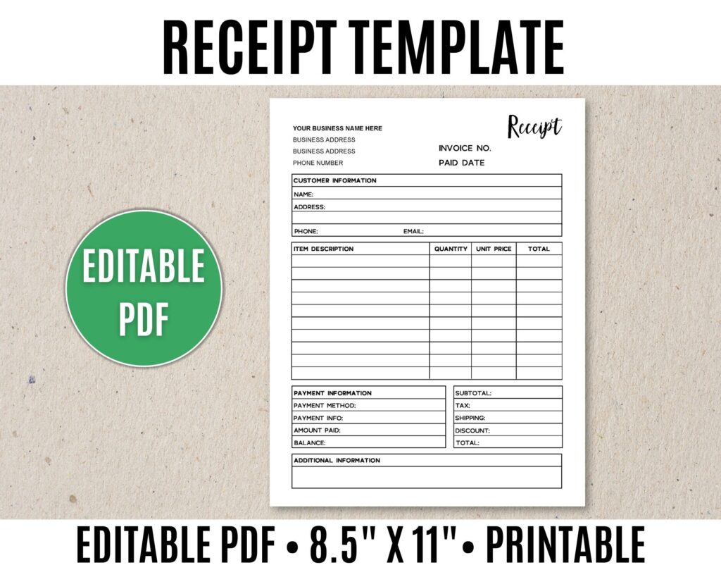 Receipt Template Editable Printable Order Receipt Editable Etsy de