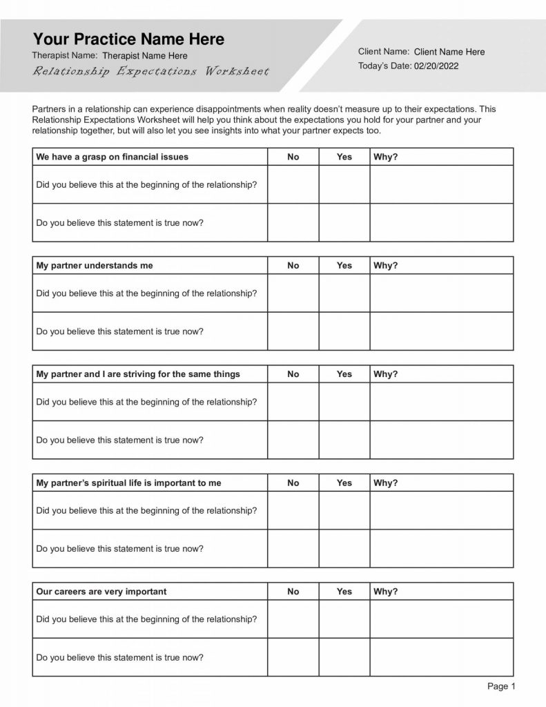 Relationship Expectations Worksheet PDF TherapyByPro