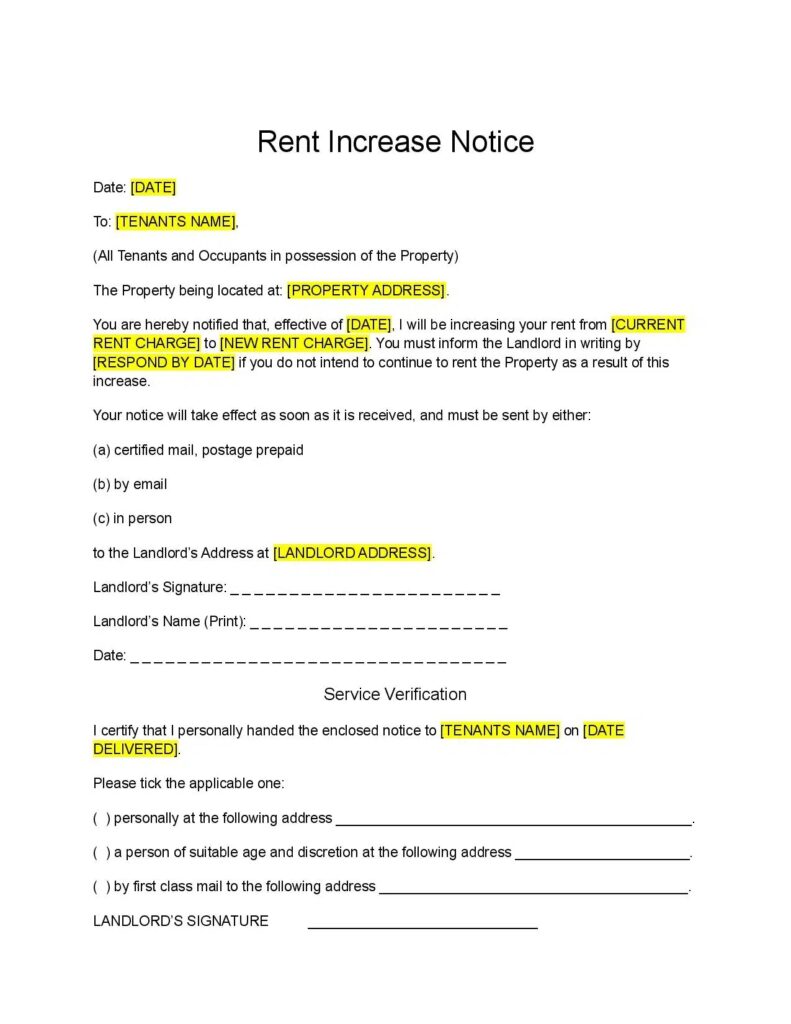 Rent Increase Notice Template Free Download Easy Legal Docs