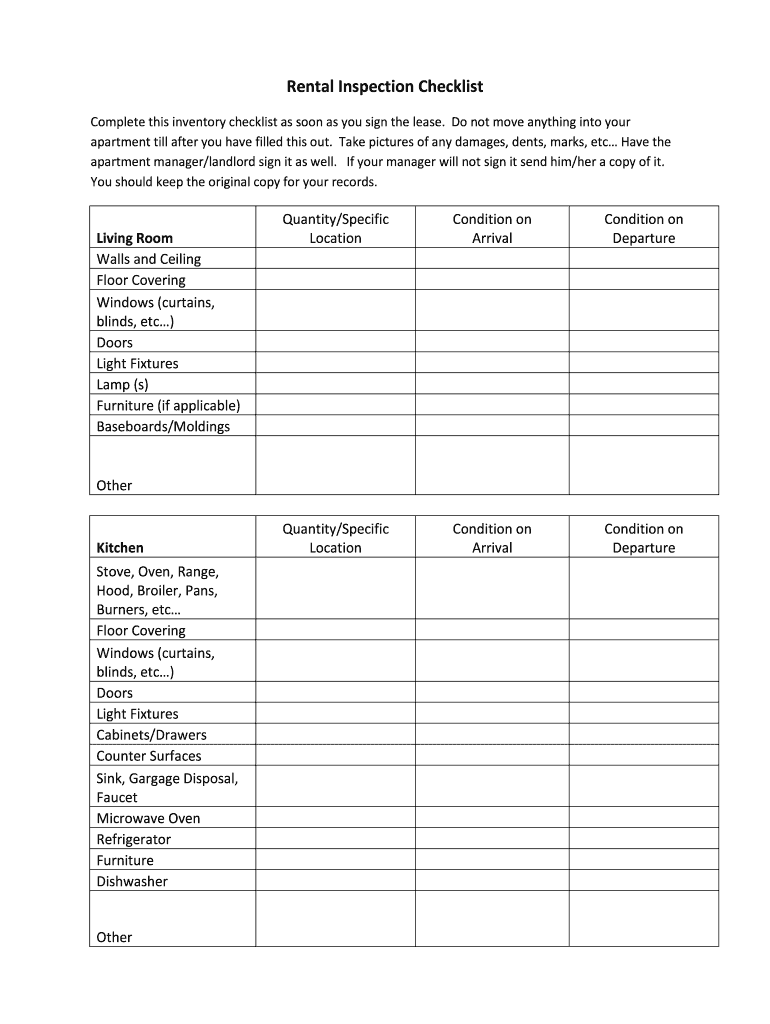 Rental Checklist Walkthrough Printable Fill Out Sign Online DocHub