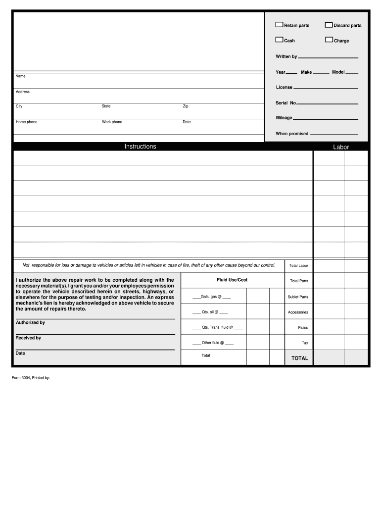 Repair Form Orders Fill Online Printable Fillable Blank PdfFiller
