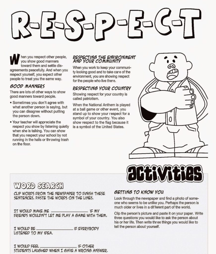 Free Printable Printable Respect Worksheets