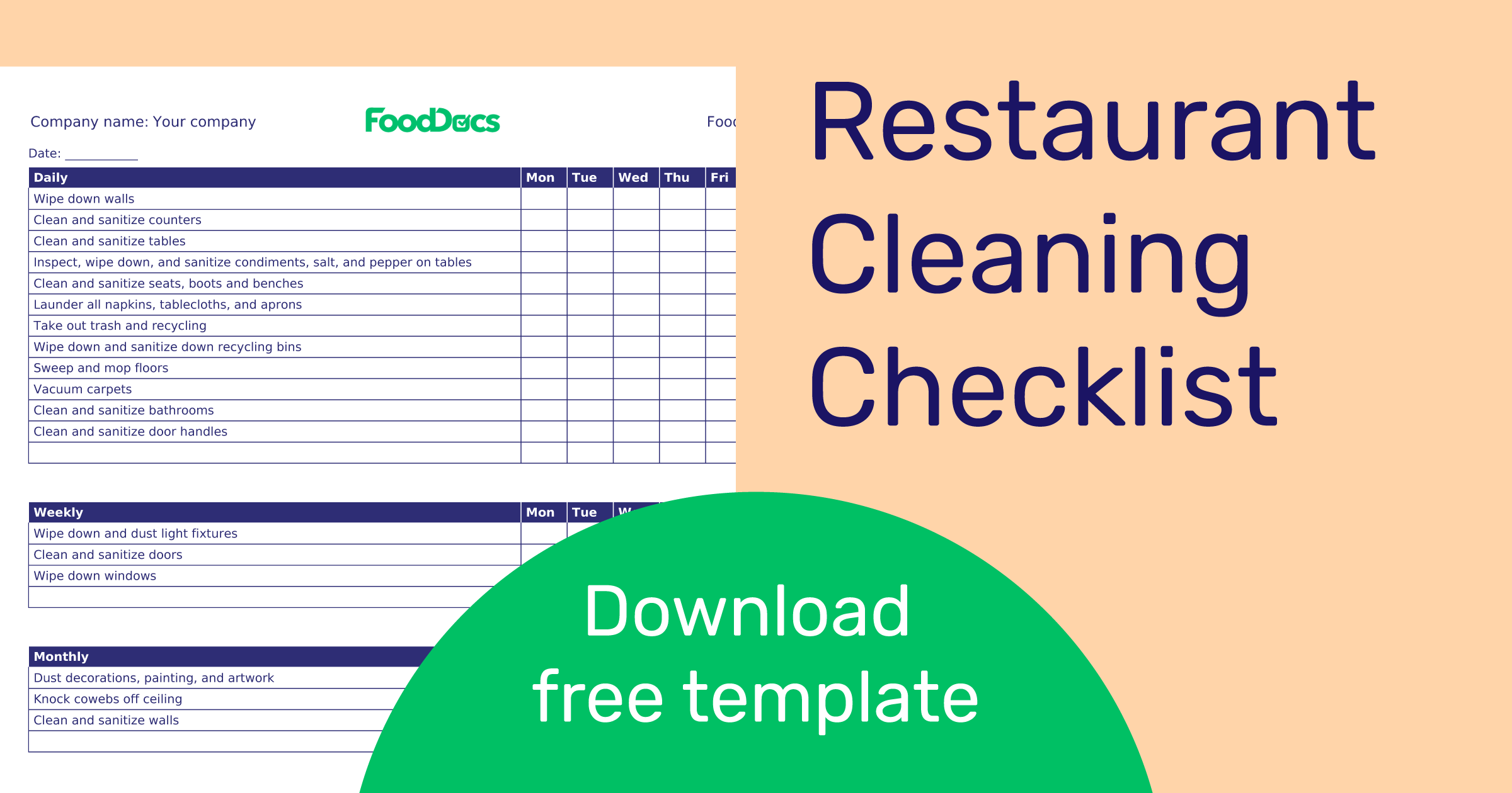 Printable Commercial Kitchen Cleaning Schedule Template