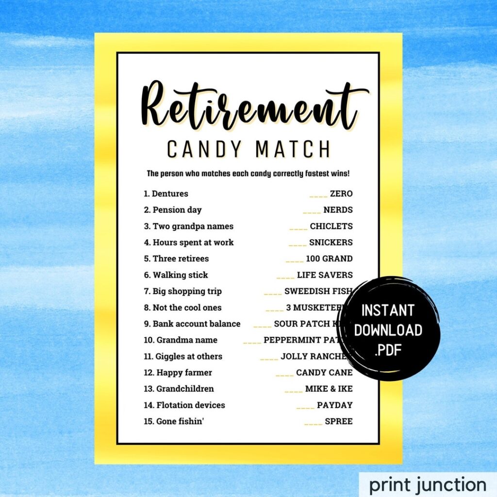 Retirement Party Games Retirement Candy Match Game Fun Etsy