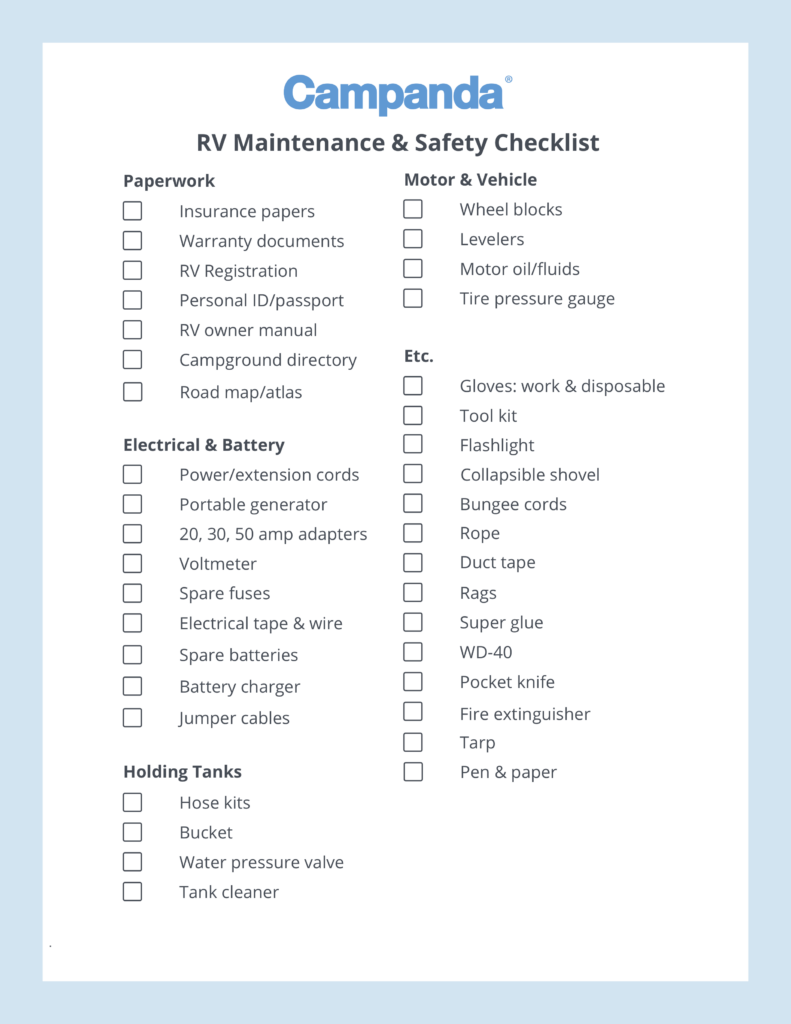 RV Checklists 6 Printable Packing Lists Campanda