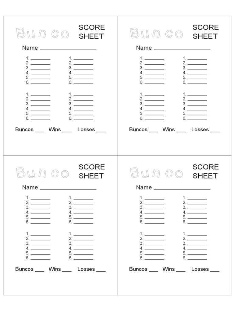 Downloadable Free Printable Bunco Score Sheets Pdf
