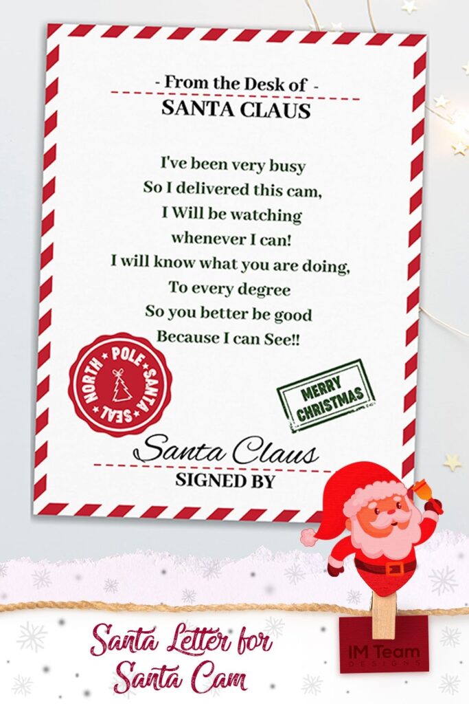 Santa Letter For Santa Cam Printable Letter From Santa Etsy Santa Letter Printable Santa Letter Printable Letters