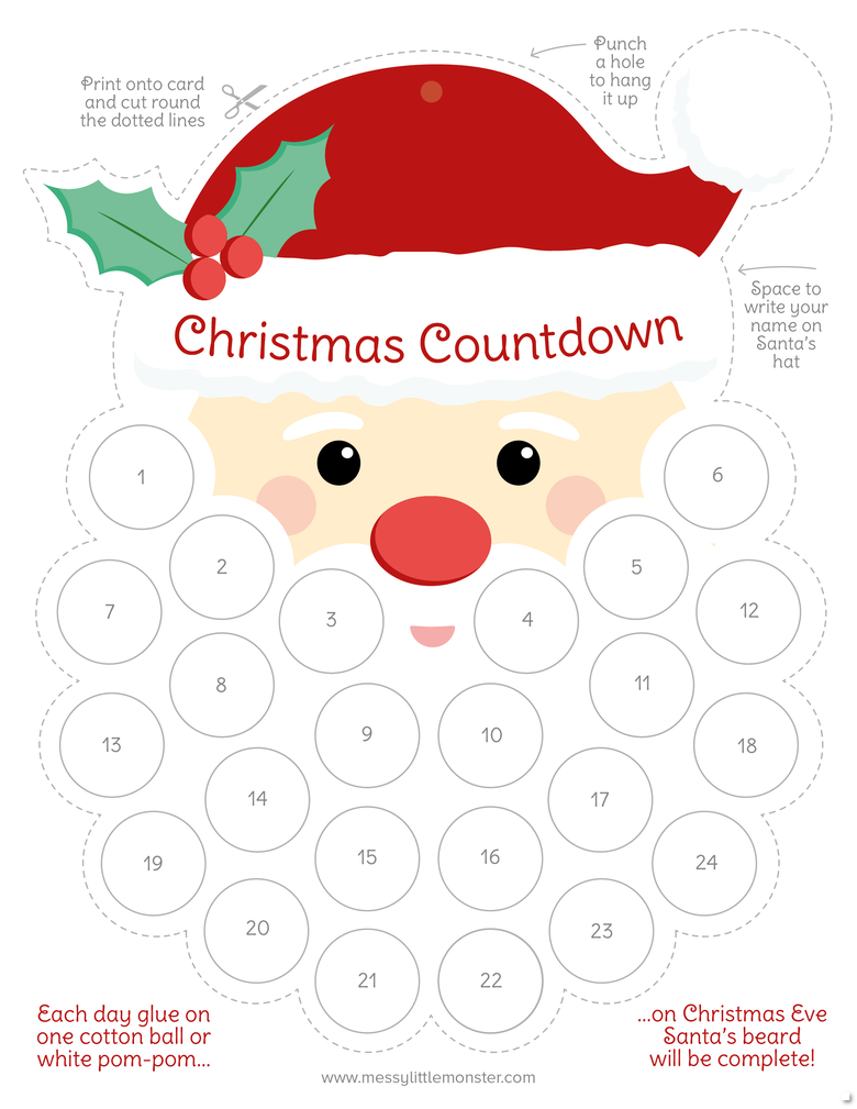 Free Printable Santa Beard Countdown