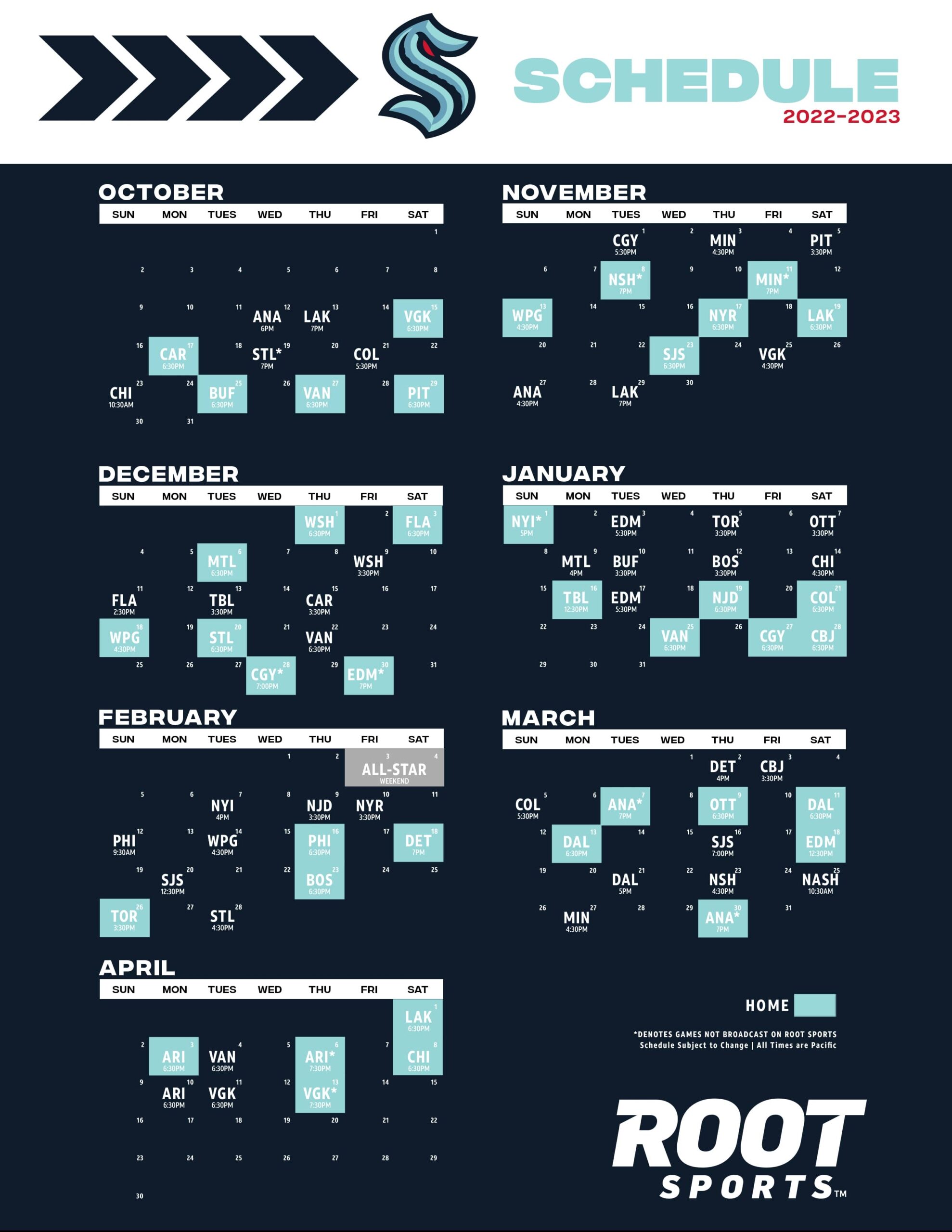 Seattle Kraken Schedule Printable