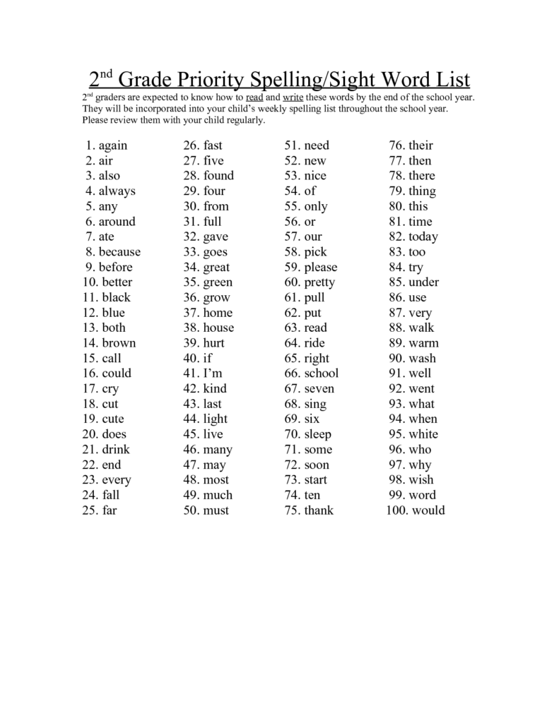 Second Grade Sight Words 2nd Grade Priority SpellingSight Word List Spelling Words List 2nd Grade Spelling Words 2nd Grade Spelling