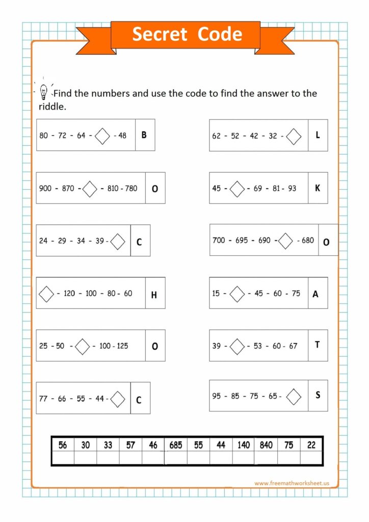 Secret Code Free Math Worksheets