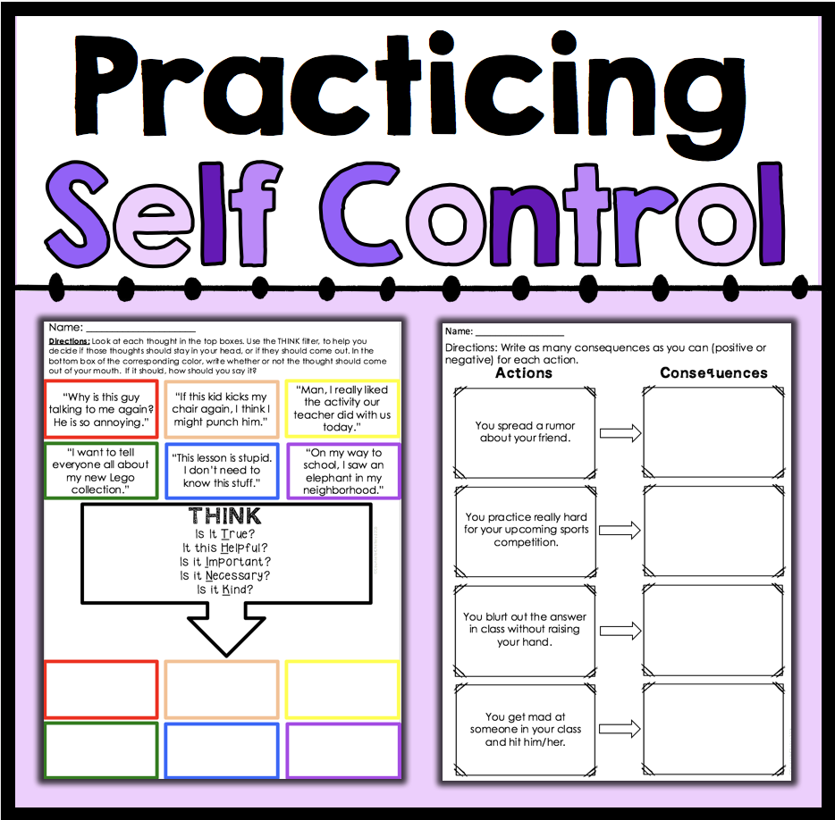 Self Control Worksheets And Posters For Impulse Control Lessons Self Esteem Activities Social Skills Lessons Self Control