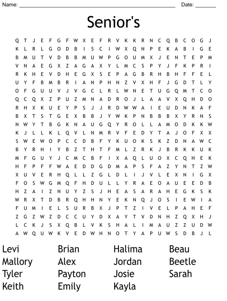 Senior s Word Search WordMint