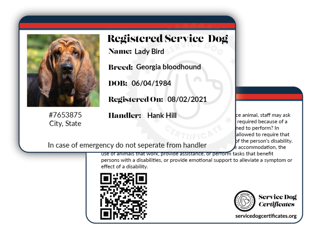 Service Dog Certificate ID Card Letter Registration Service Dog Certificates Registry