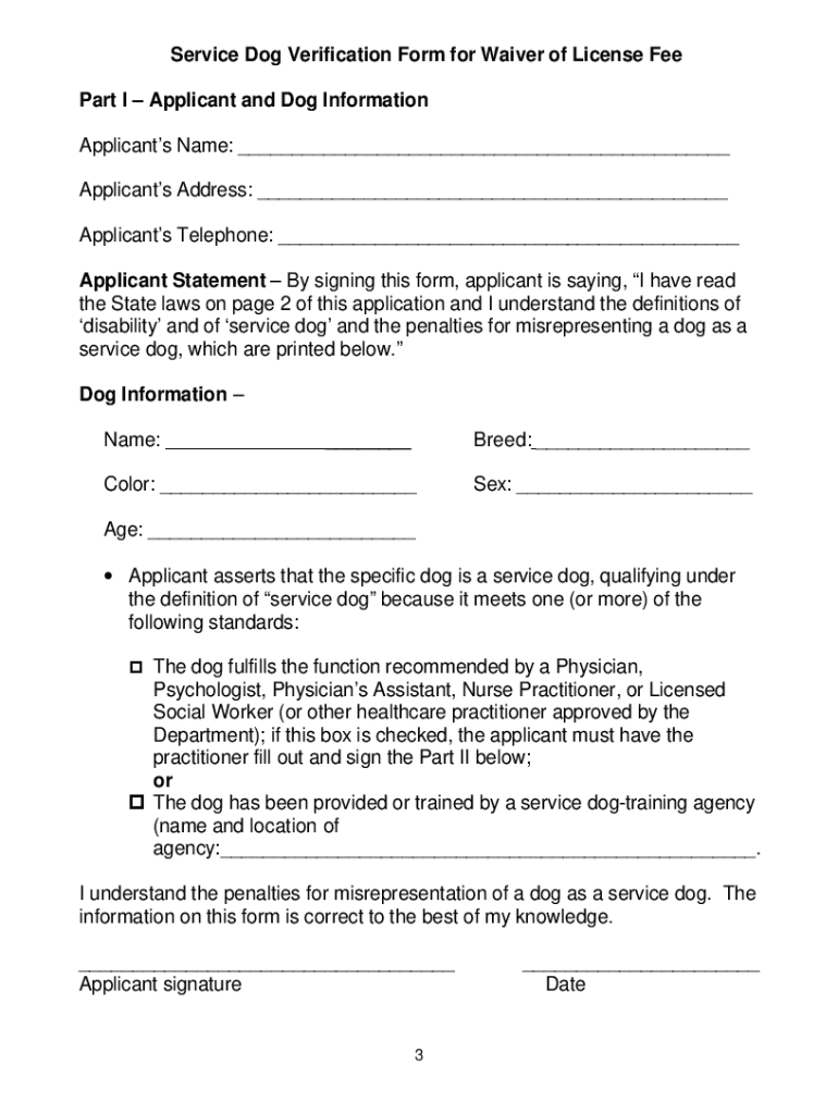 Service Dog Form Fill Online Printable Fillable Blank PdfFiller