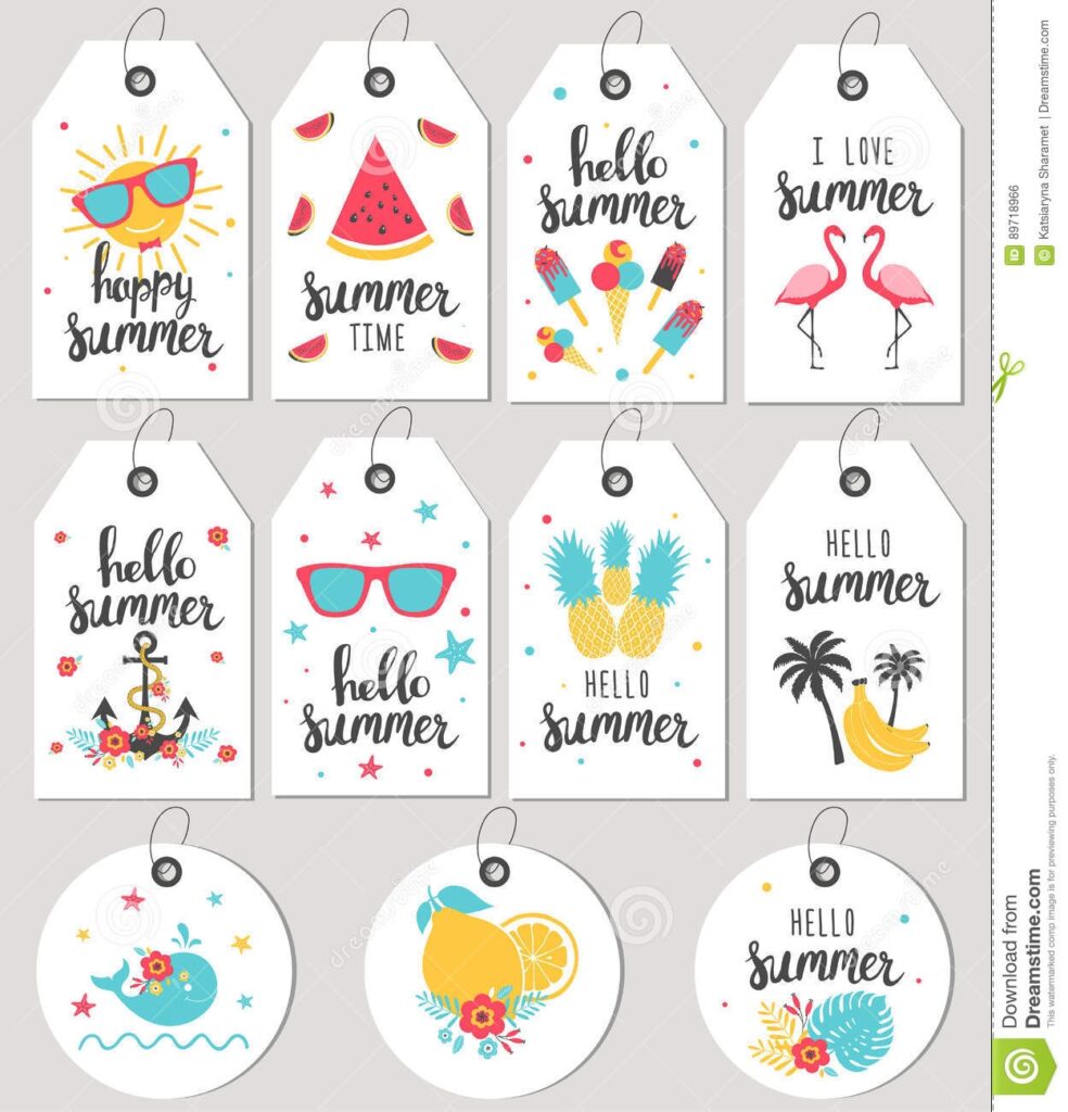 Set Hello Summer Gift Tags And Cards Stock Vector Illustration Of Party Abstract 89718966