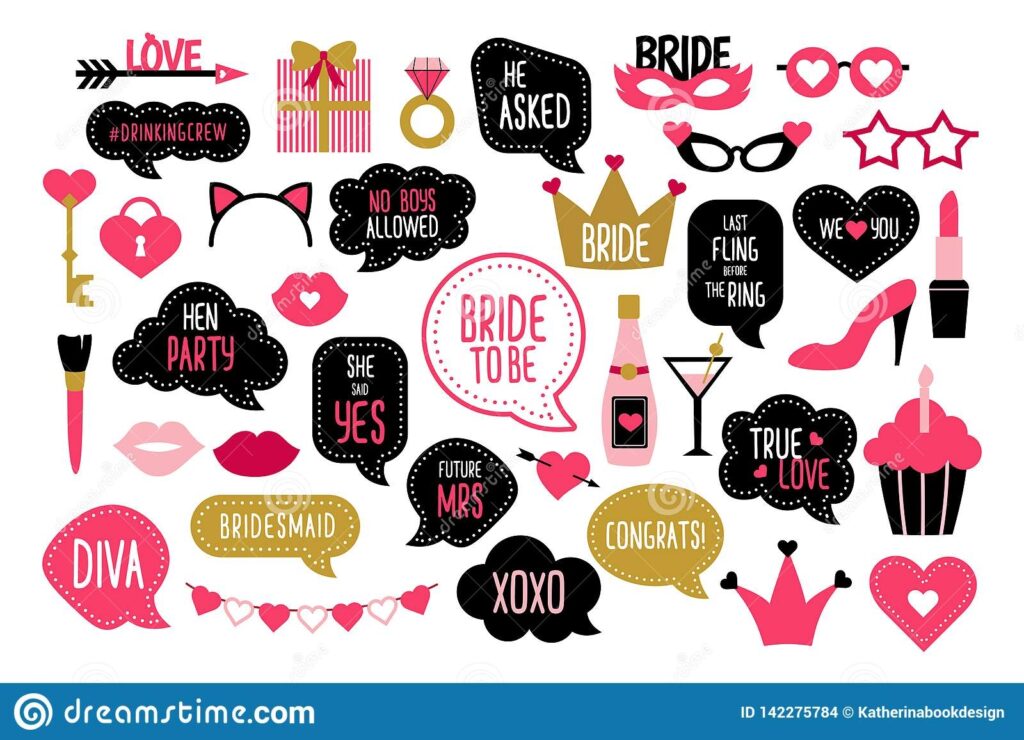 Set Of Hen Party Photo Booth Props Stock Vector Illustration Of Frame Crown 142275784