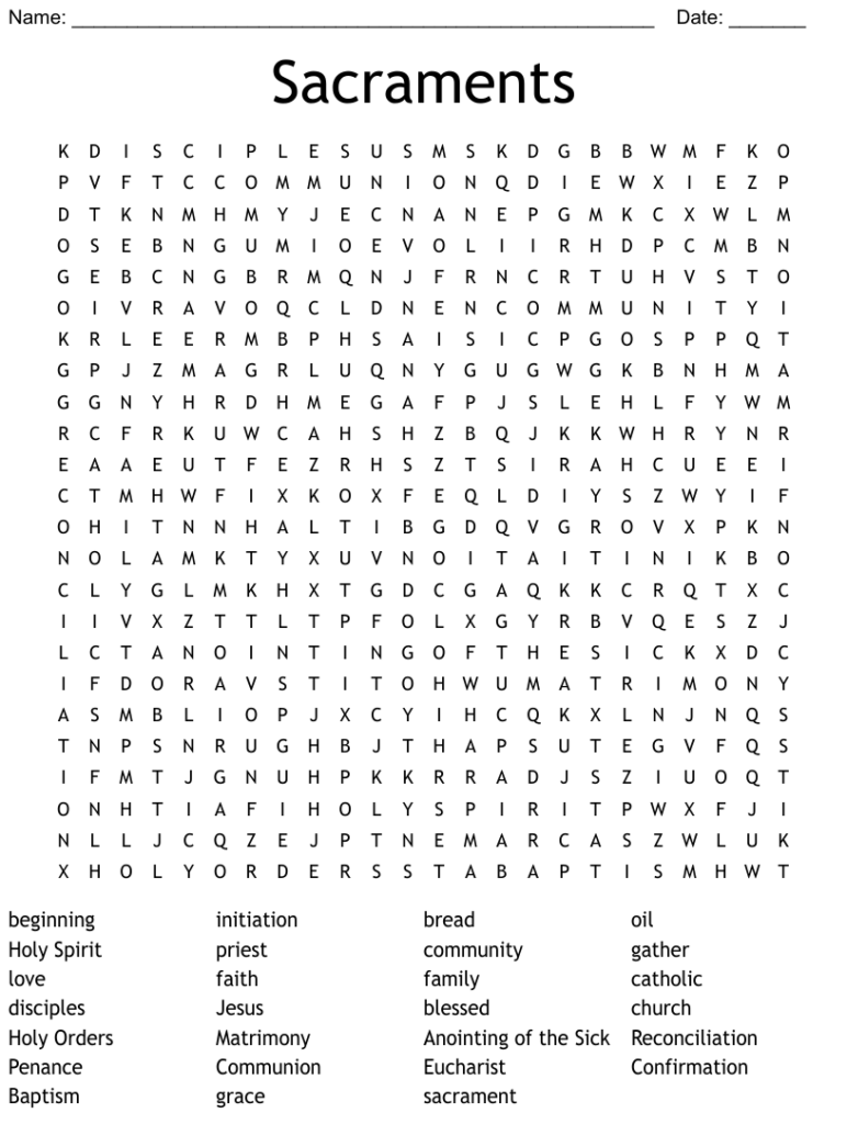 Seven Sacraments Word Scramble WordMint